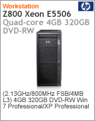 WD581LA - Desktop-PC de alta performance Workstation HP Z800 Intel Xeon Quad-Core E5506 (2.13GHz/800MHz FSB/4MB L3) 4GB 320GB DVD-RW Windows 7 Professional/XP Professional