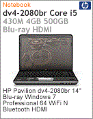 WJ175LA - Notebook Pavilion HP dv4-2080br Intel Core i5-430M (2.26GHz) 4GB 500GB 14