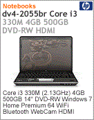WR226LA - Notebook Pavilion HP dv4-2055br Intel Core i3-330M (2.13GHz) 4GB 500GB 14