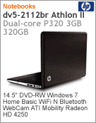 WY166LA - Notebook HP dv5-2112br Athlon II Dual-Core P320 (2.10GHz) 3GB 320GB 14.5