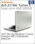 WY167LA - Notebook HP dv5-2115br Turion II Dual-Core P520 (2.30GHz) 4GB 500GB 14.5" Blu-ray Windows 7 Home Premium Wi-Fi N Bluetooth WebCam