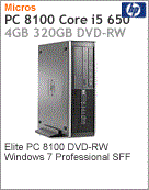 WZ373LA - Desktop-PC Business Elite HP 8100 Intel Core i5-650 (3.20GHz) 4GB 320GB DVD-RW Windows 7 Professional SFF