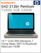 XA771LA - Notebook Pavilion HP G42-212br Intel Pentium Dual-Core T4500 (2.30GHz) 3GB 320GB 14.1" DVD-RW Windows 7 Home Basic Wi-Fi N Bluetooth WebCam HDMI