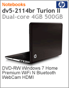 XB106LA - Notebook HP dv5-2114br Turion II Dual-Core P520 (2.30GHz) 4GB 500GB 14.5" DVD-RW Windows 7 Home Premium Wi-Fi N Bluetooth WebCam HDMI