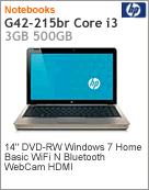 XH382LA - Notebook HP G42-215br Intel Core i3-350M (2.26GHz) 3GB 500GB 14" DVD-RW Windows 7 Home Basic Wi-Fi N Bluetooth WebCam HDMI