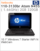 XR196LA - Netbook Mini HP 110-3130br Intel Atom N455 (1.66GHz) 2GB 320GB 10.1